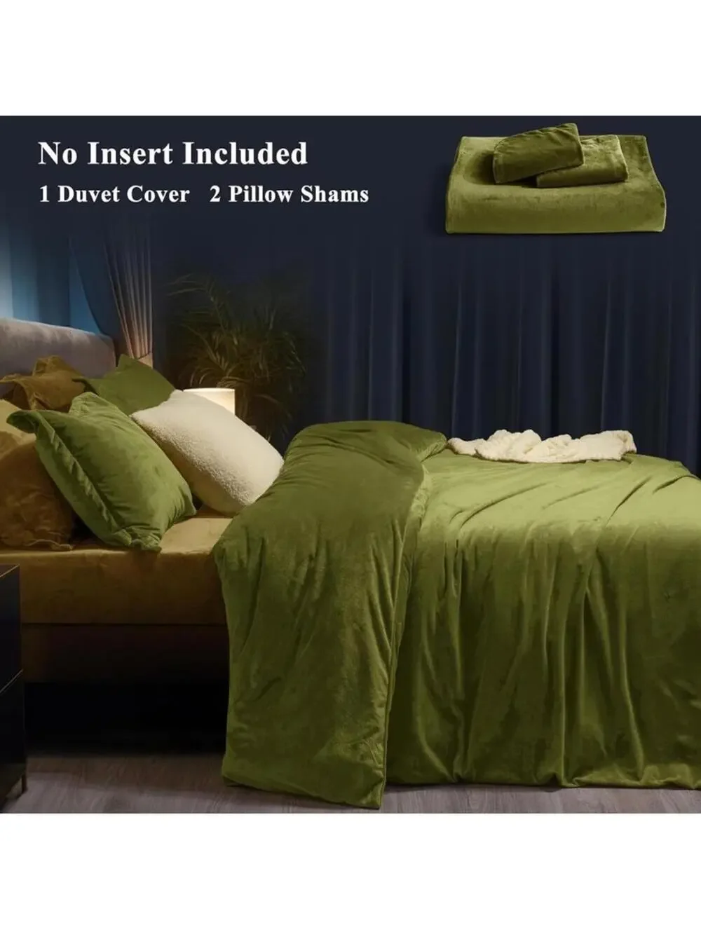 🆕 Olive Green Velvet Luxury Duvet Set Bedding High End Hotel Vibes KING